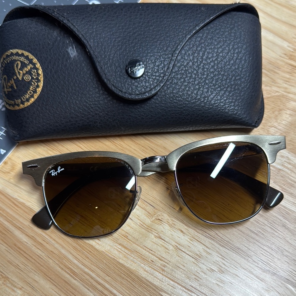 Ray-Ban Gold and Brown Sunglasses with Black Case